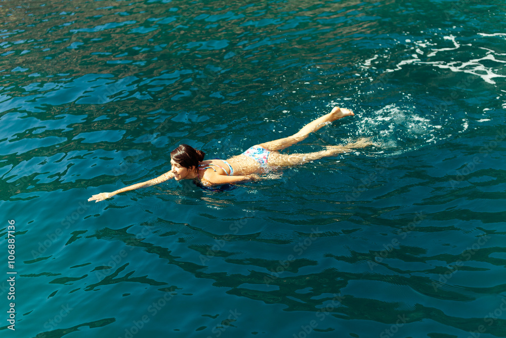 woman swim sea water lagoon