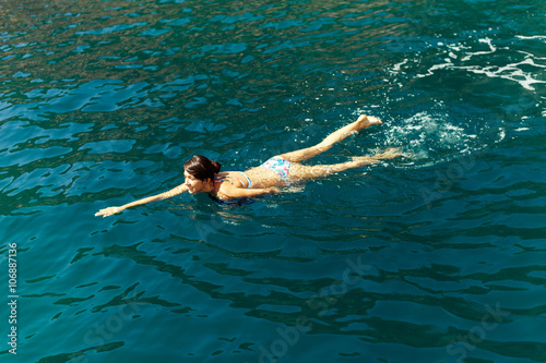 woman swim sea water lagoon