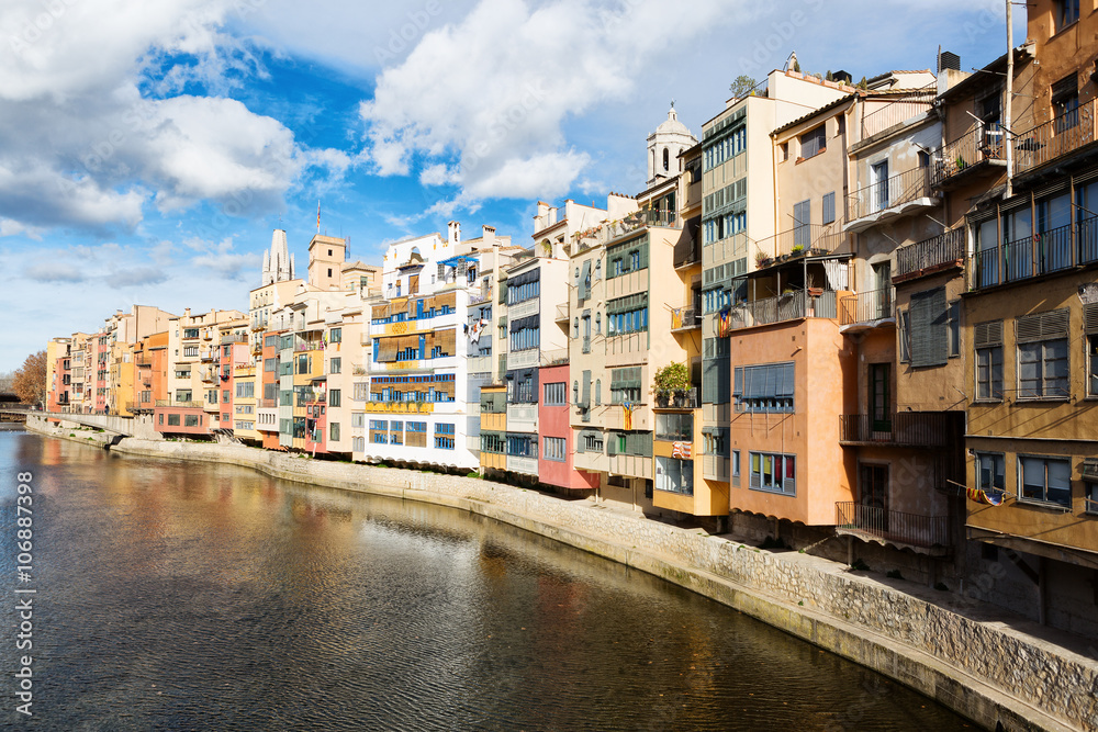 Onyar river in Girona, Spain.