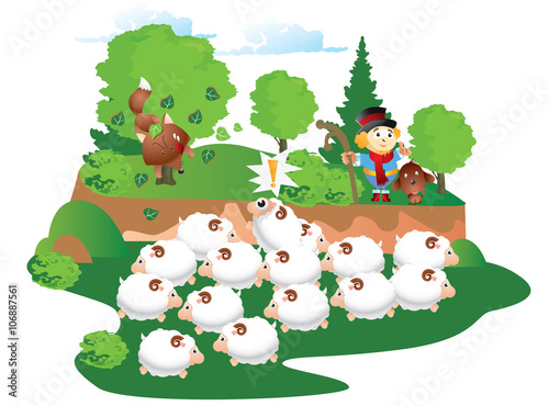 vector image of flock of sheep.