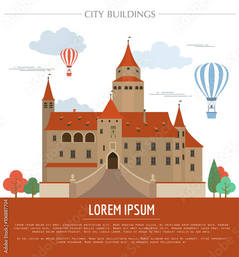 City buildings graphic template. Bousov castle