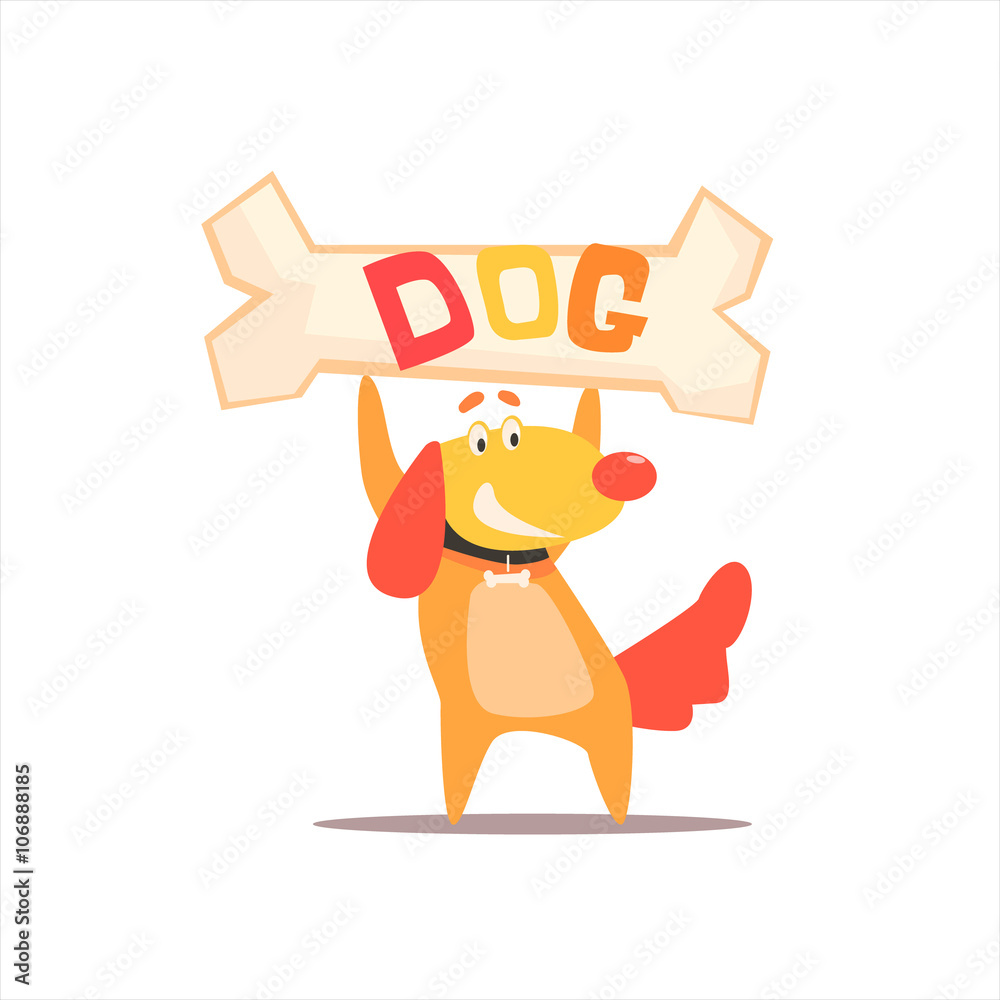 Fototapeta premium Dog Holding Bone With Text