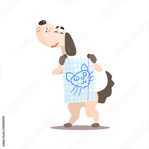 Dog Holding Drawing Of Cat
