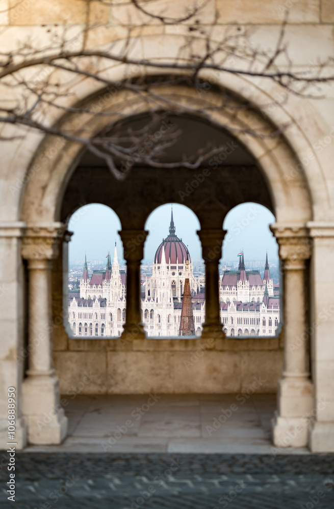 View on parliament building in Budapest, Hungary.
