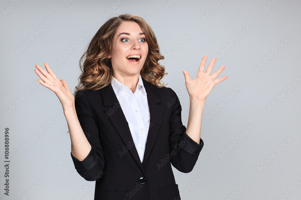 Portrait of young woman with shocked facial expression Portrait of young woman with shocked facial expression