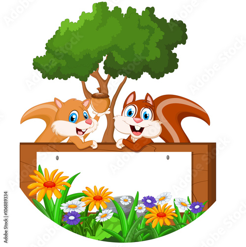 Cute squirrel cartoon with blank sign