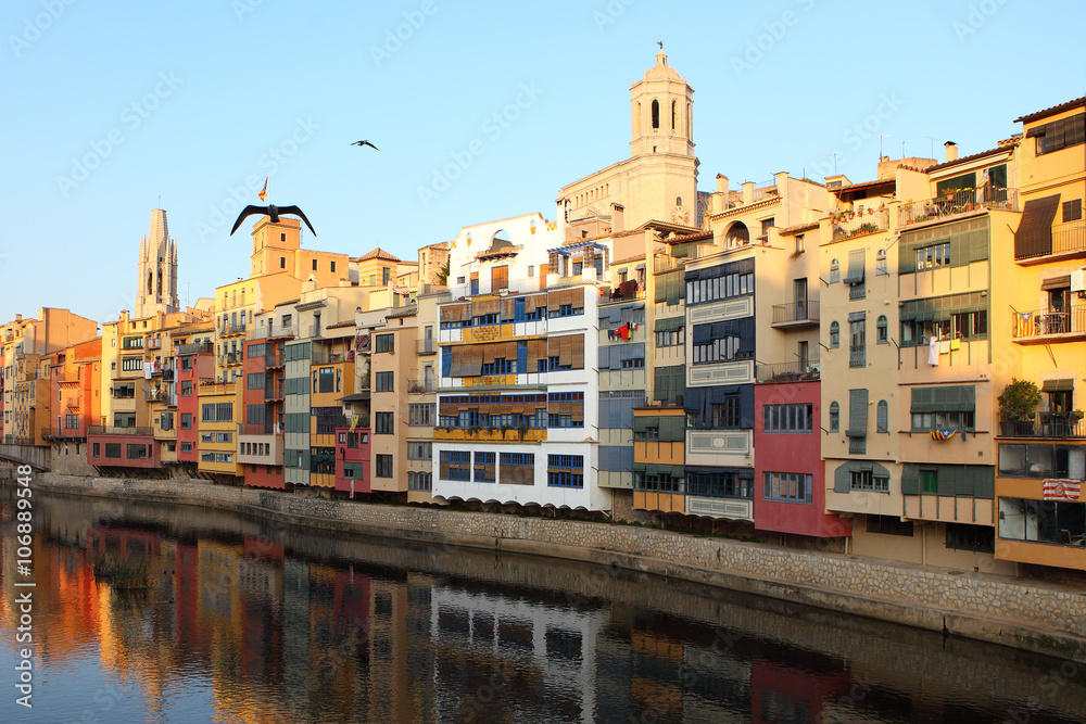 view of river and houses in Girona. Catalonia, Spain