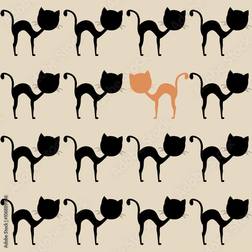 Black and orange cats  seamless pattern