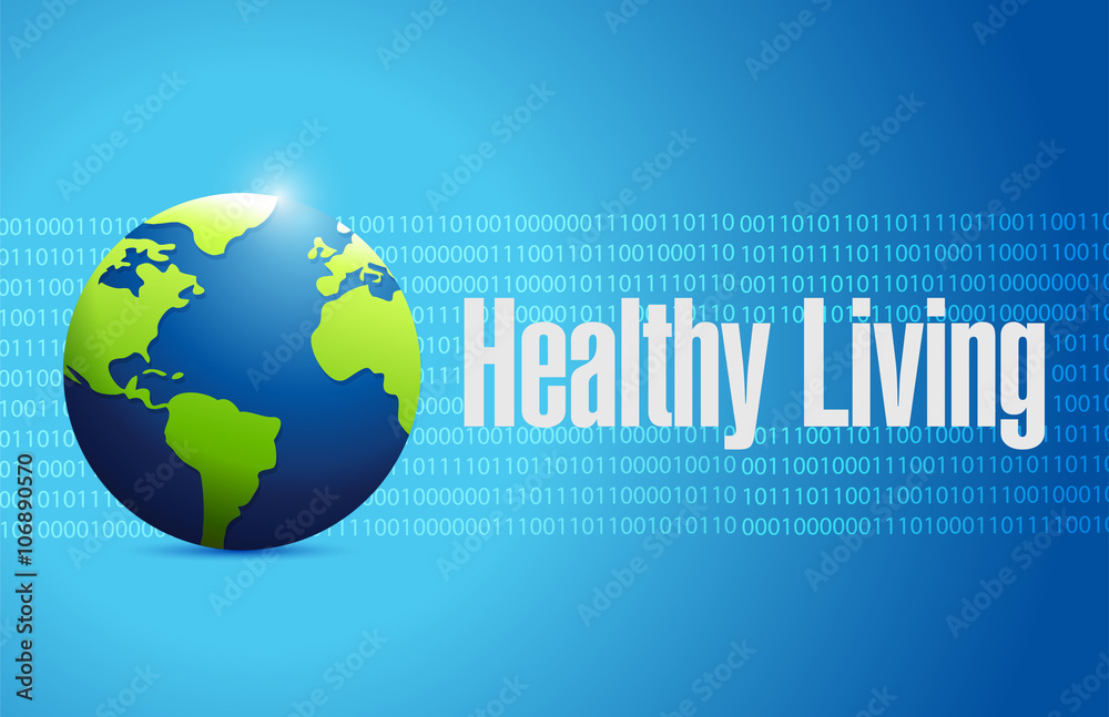 healthy living binary globe background sign