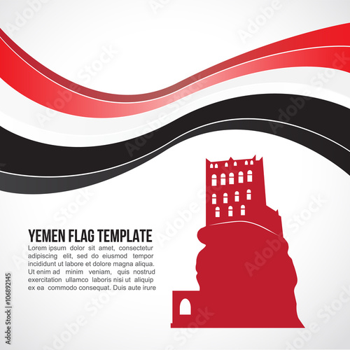 Yemen Flag wave and Dar Al-Hajar Rock Palace