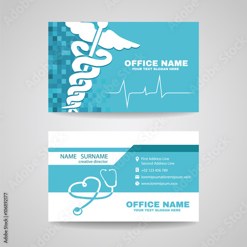 Business card for Medical healthcare - Whtie Caduceus , Stethoscope and Waves of the Heart on Soft Blue background vector design