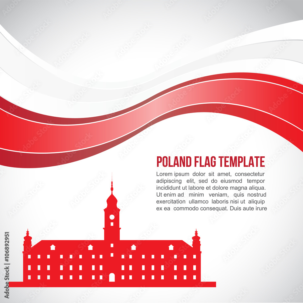 Poland flag wave and The Royal Castle in Warsaw