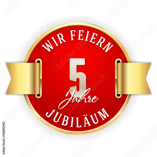 Rot,goldener 5 Jahre Jubiläum Siegel mit goldener Scherpe