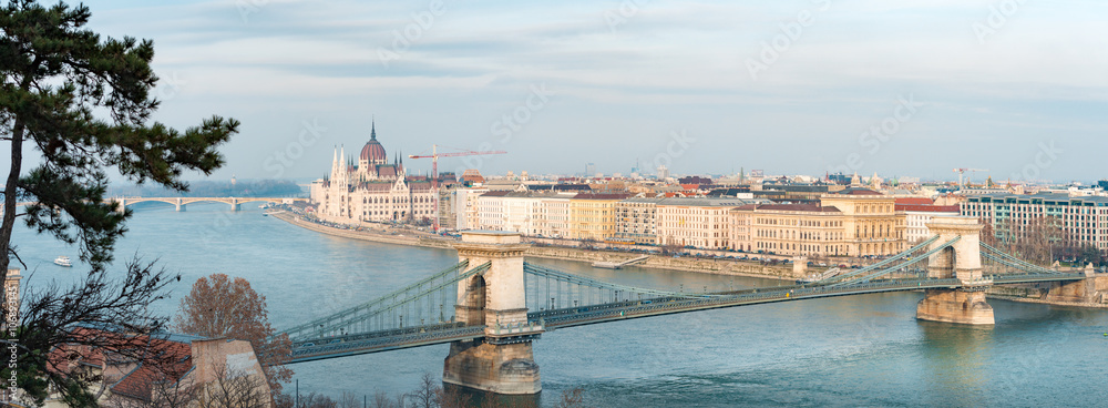 Parliament building and Chain Bridge in Budapest, Hungary, Europ