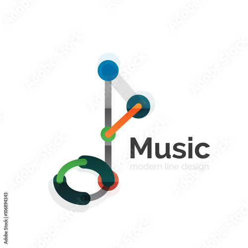 Music note logo, flat thin line geometric design