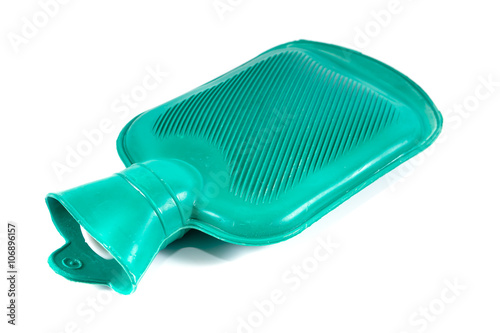 Green silicone hot water bottle on white background,Hot water ba