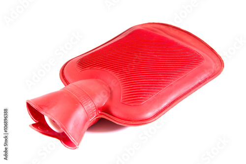 Red silicone hot water bottle on white background,Hot water bag