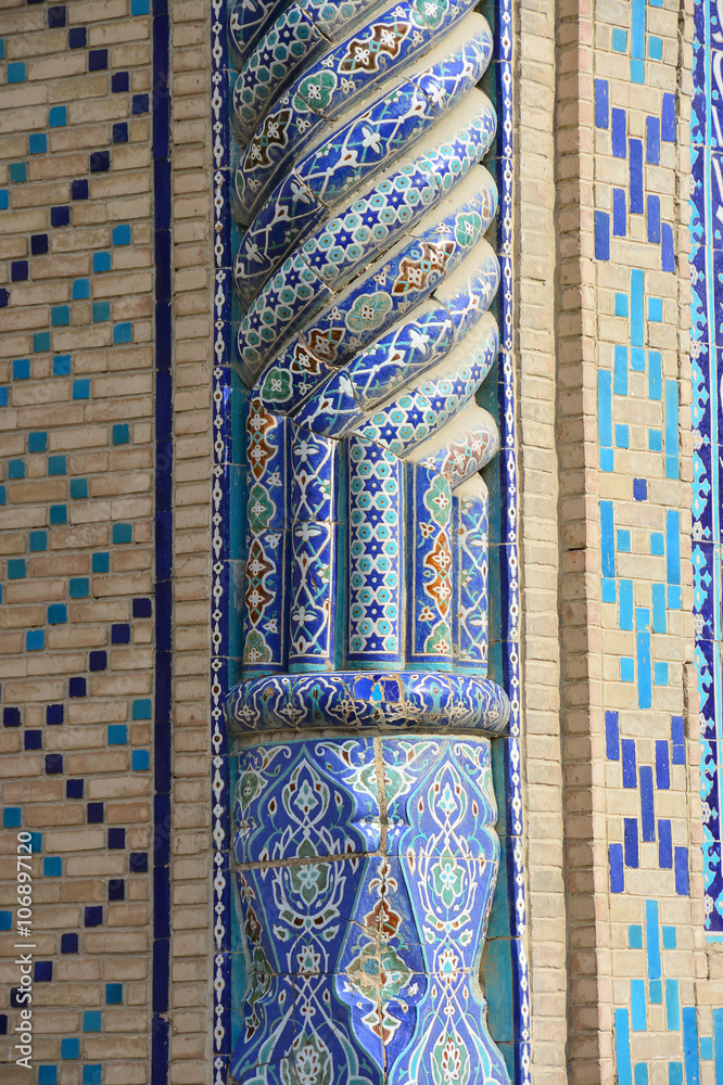 Blue mosaic column in Bukhara