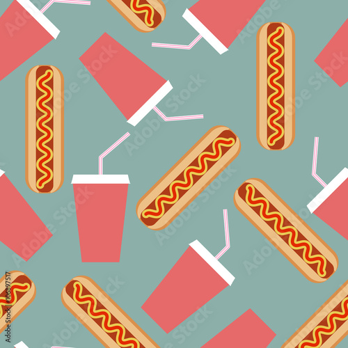 Seamless pattern of hotdogs and cola