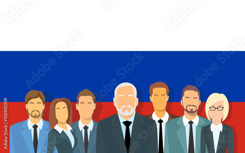 Senior Businessmen Group of Business People Team Over Russian Flag 