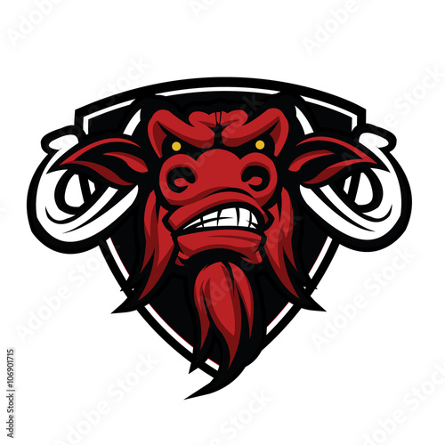 Head of bull in shield