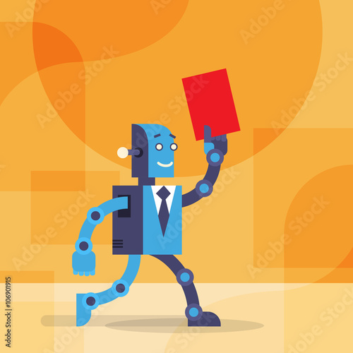 Modern Robot Wear Business Suit Hold Red Folder Go