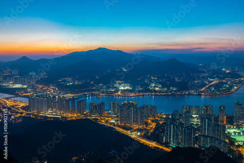 Mountain landscape at sunset time in downtown of Ma on shan,Hong kong © kingrobert