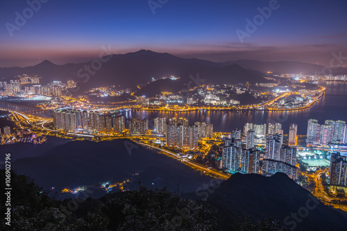 Mountain landscape at sunset time in downtown of Ma on shan,Hong kong