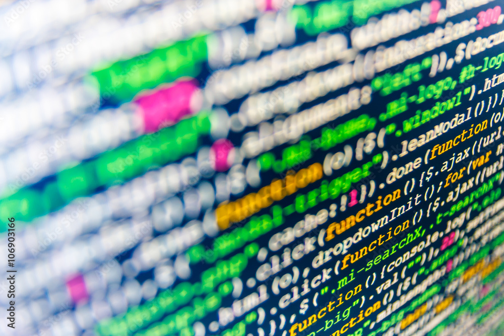 Developer working on software codes in office. Programmer workplace ...