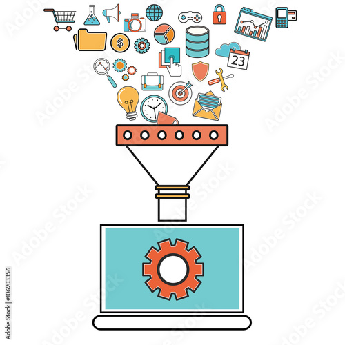 Flat outline design illustration concepts for creative process, big data filter, data tunnel, analysis concept