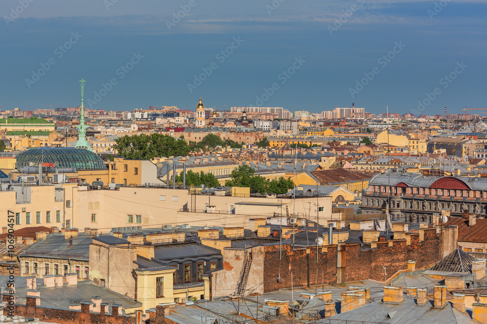 Cityscape aerial view from the Colonnade of St. Isaac's Cathedral Saint Petersburg Russia