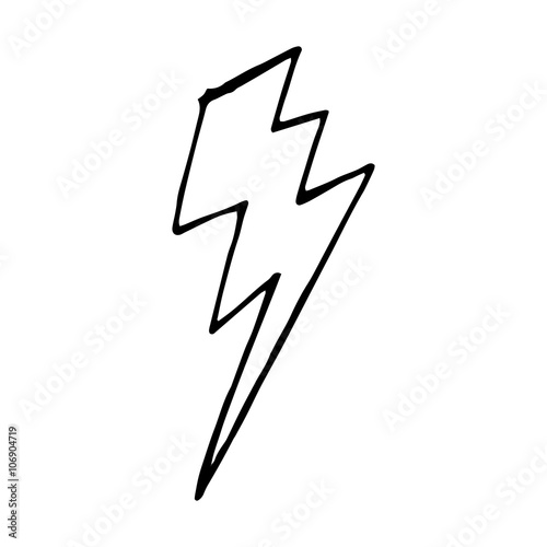 Lightning bolt doodle, vector hand drawn illustration isolated