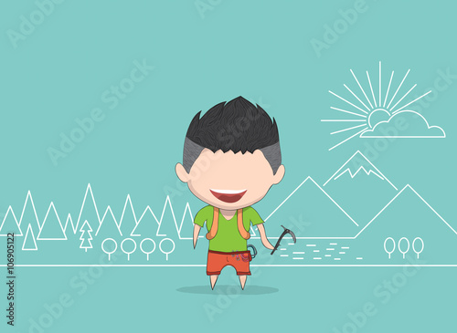 Vászonkép Vector illustration of a man happy for mountaineer line. drawing