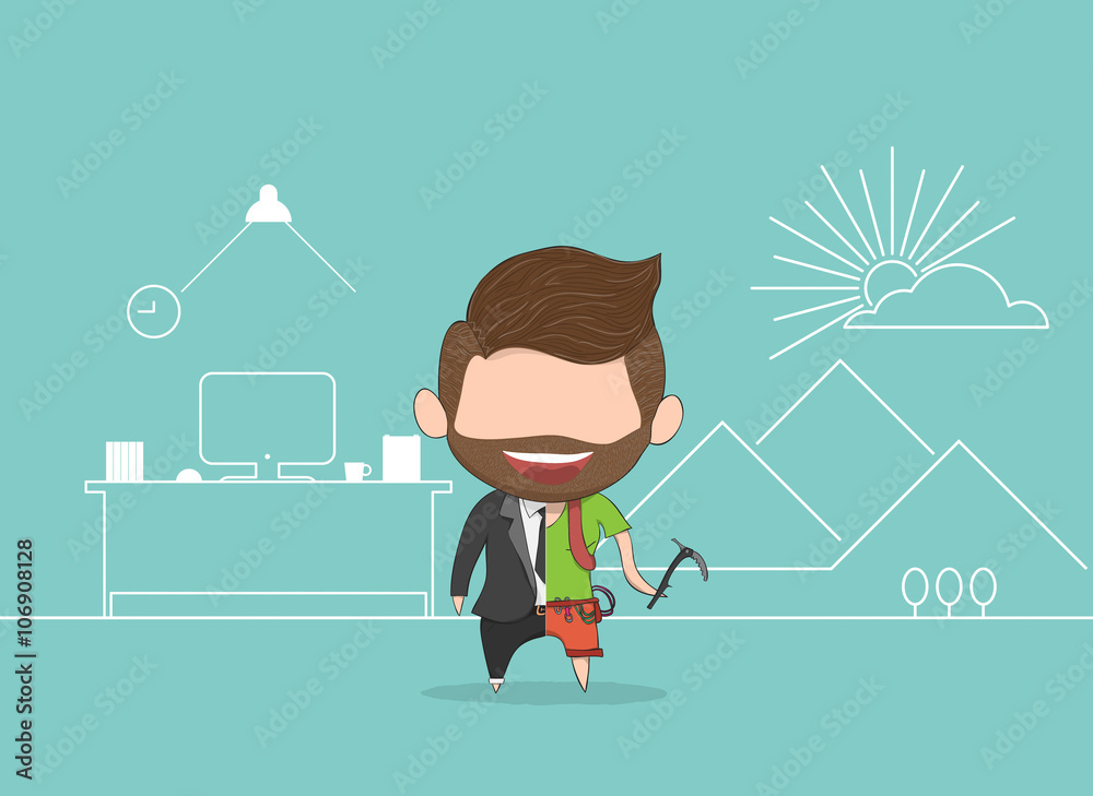 Vector illustration of a man with beard happy for mountaineer li Vector illustration of a man with beard happy for mountaineer li