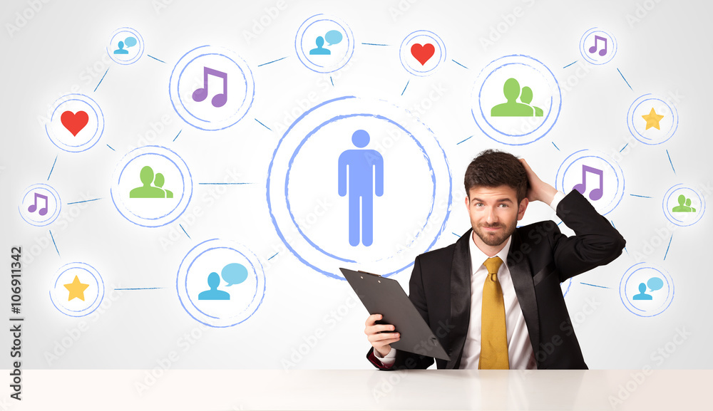 Business man with social media connection background Business man with social media connection background