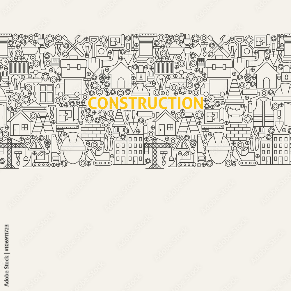 Construction Line Art Seamless Web Banner