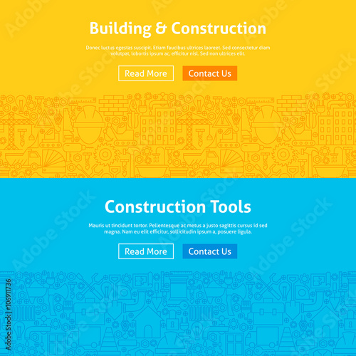 Construction Line Art Web Banners Set