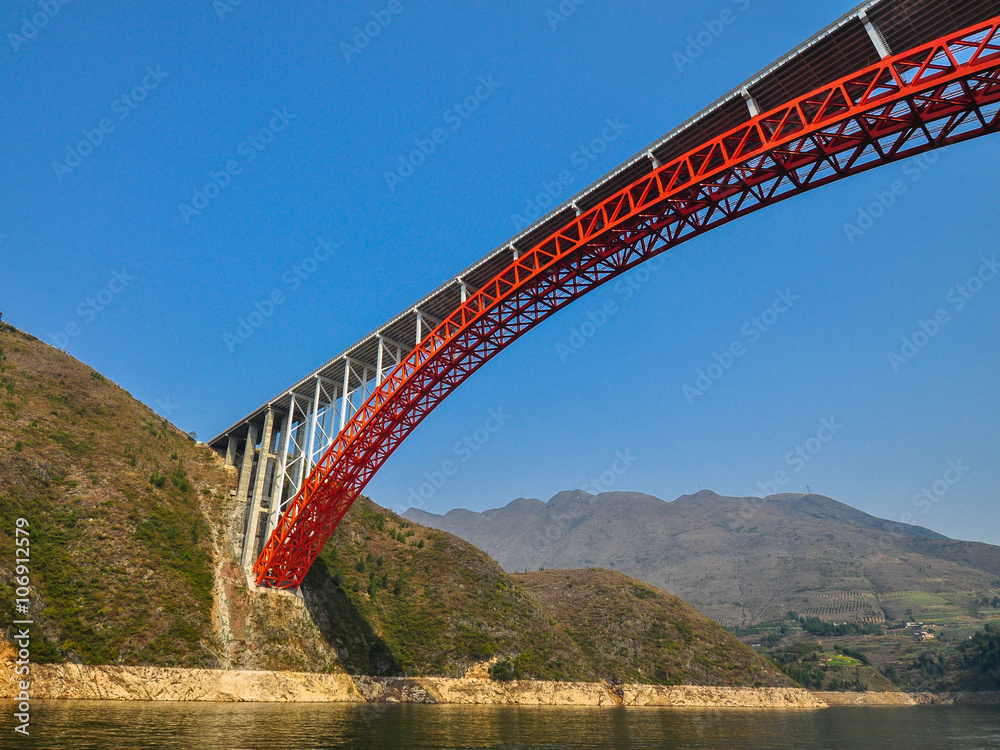 Truss Arch Bridge Over the Daning River - Wushan, Chongqing, China Truss Arch Bridge Over the Daning River - Wushan, Chongqing, China