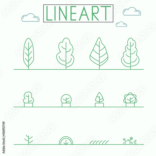 Graphical lineart style icon set. Urban Planths and Trees.