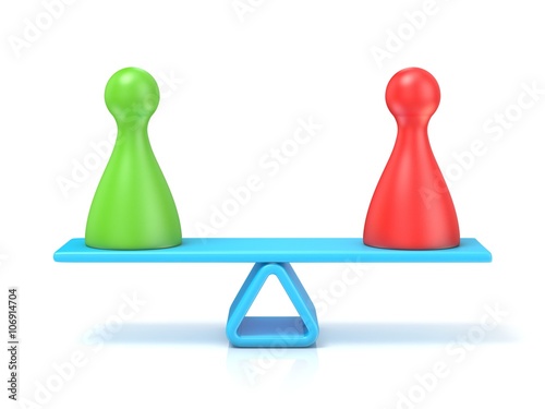 Cuadro en lienzo Pawns figures seesaw