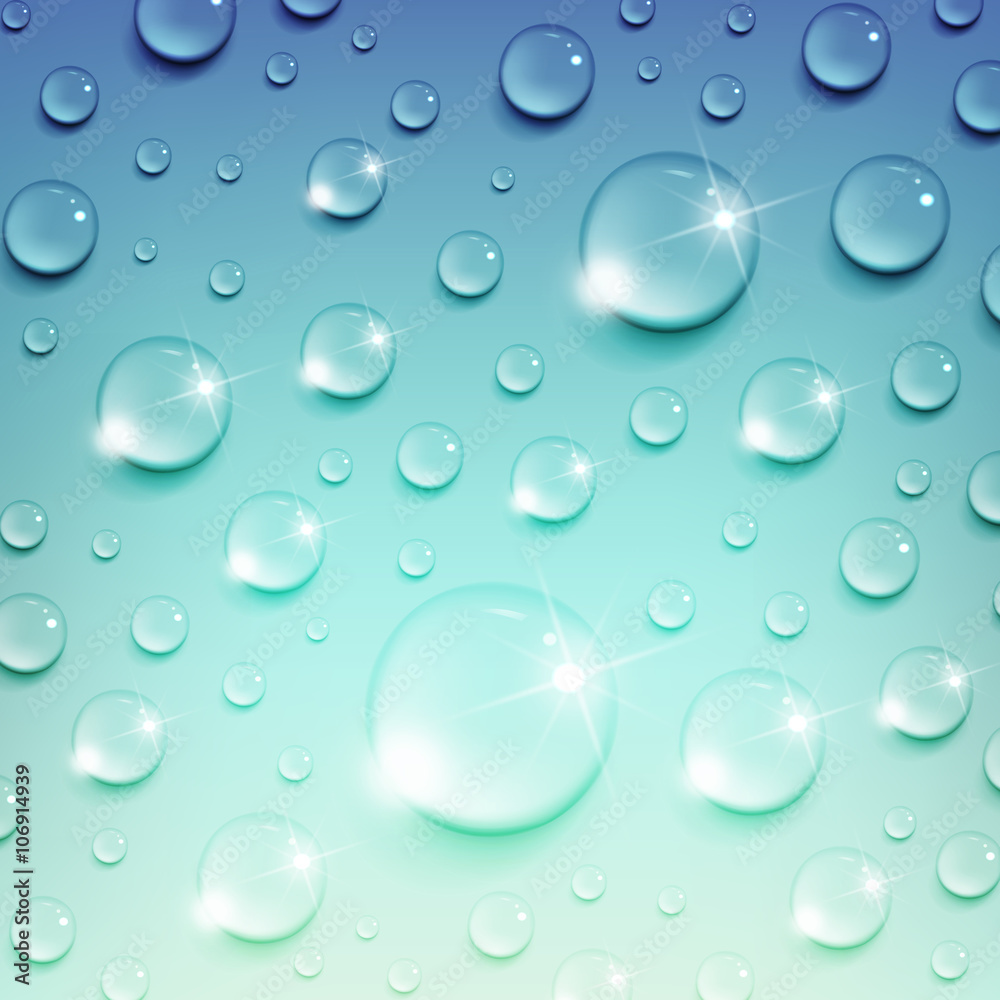 Water Drops on a Blue Background