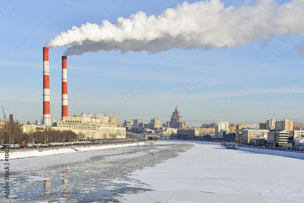 View of Moscow. Thermal power station at embankment of Moscow River View of Moscow. Thermal power station at embankment of Moscow River