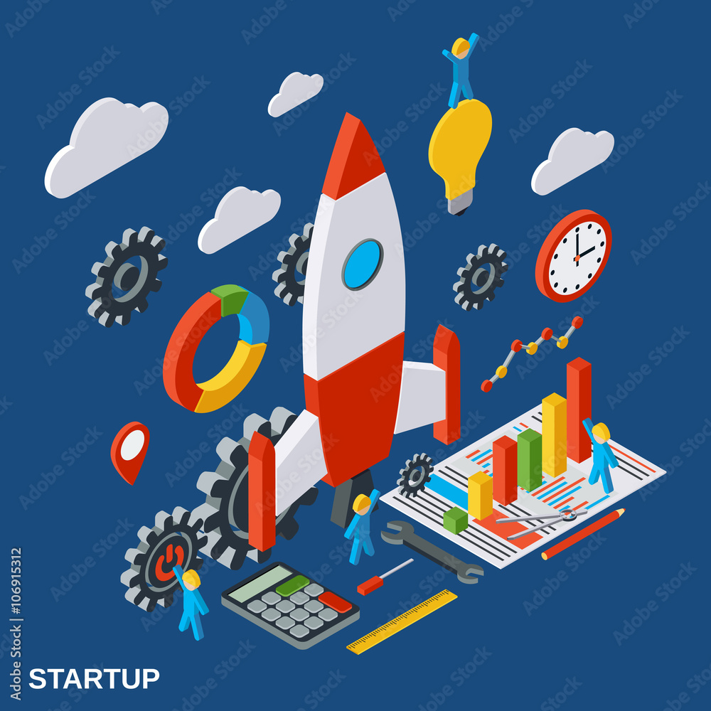 Business startup, innovation, business plan flat isometric vector concept Business startup, innovation, business plan flat isometric vector concept