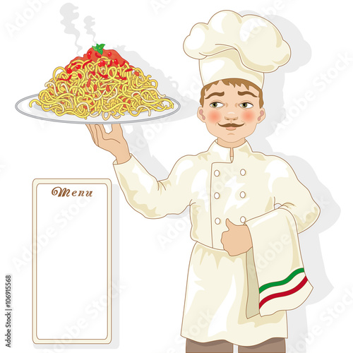 Chef with Spaghetti and Menu