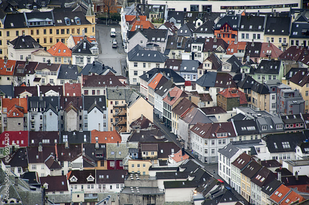 Bergen city aerial view