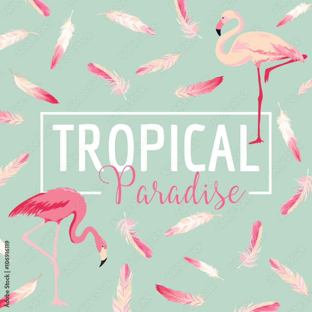 Fototapeta premium Tropical Bird. Flamingo Background. Summer Design. Vector. T-shirt Design