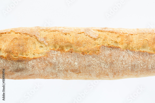 French baguette on a white background with space for text. product of flour. Bread long form. flat location a food on a white background. view from above