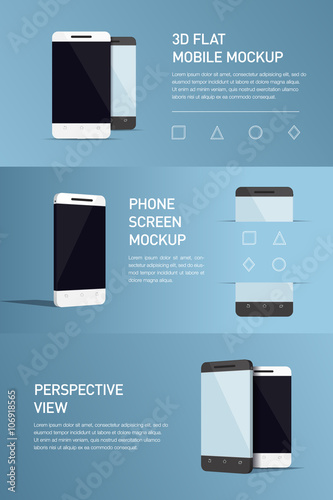 Set of minimalistic 3d isometric illustration cell phone. perspective view. Mockup generic smartphone. Template for infographics or presentation UI design. Concepts graphic design, web banner, print.