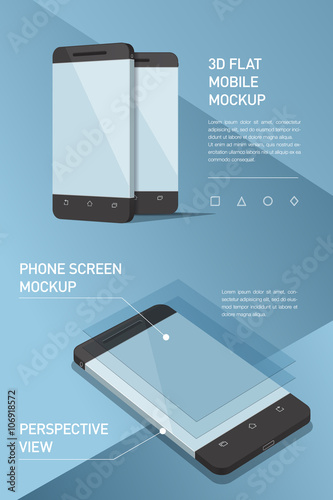 Minimalistic flat illustration of mobile phone. perspective view. Mockup generic smartphone. Template for infographics or presentation UI design. Concepts graphic design, UI, UIX, web banner, print.