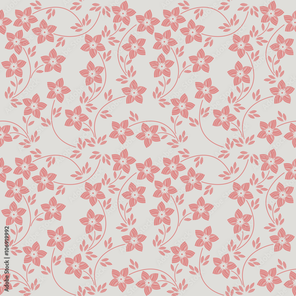 Elegant seamless pattern with cute flowers and leaves